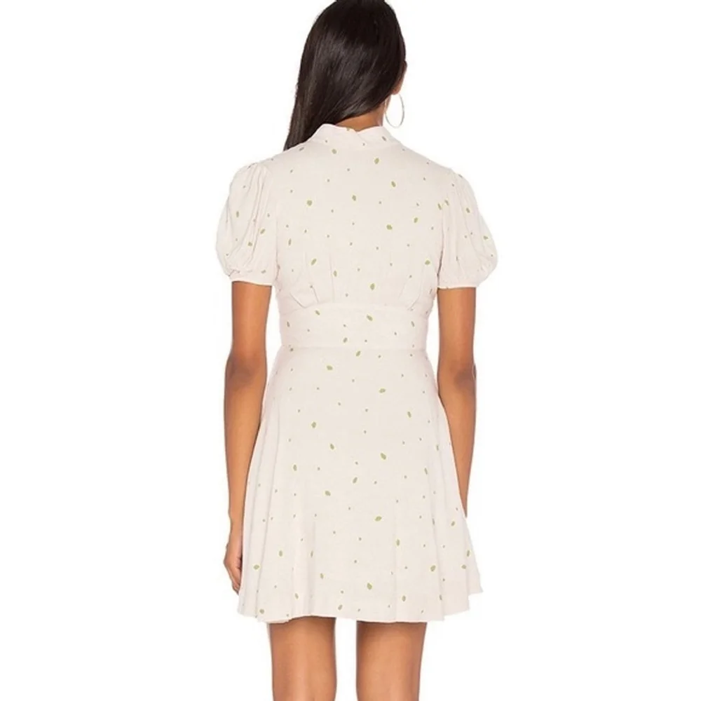 Free People x Revolve Abbie Mini Dress Cream Green Dot Bow Tie Puff Sleeve Size - Picture 4 of 12
